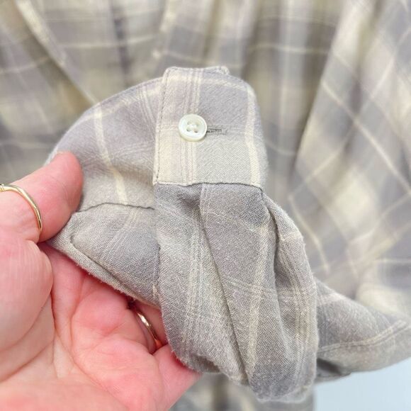 LOFT Womens Button Down Blouse Windowpane Lightweight Long Sleeve Beige Small - Picture 9 of 12